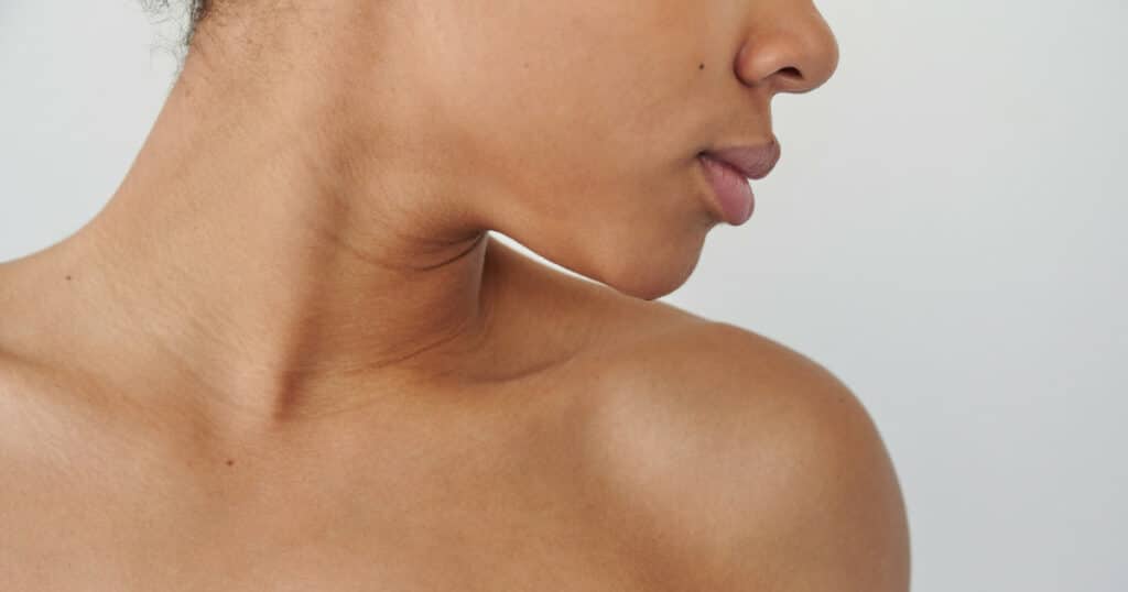 Closeup of a woman's jaw.